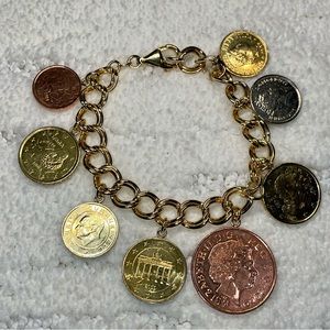 Coin charm link bracelet